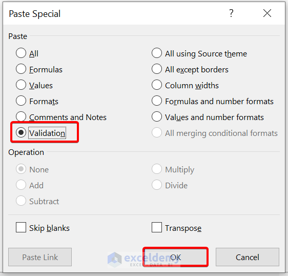 Paste Special Command to Remove Data Validation