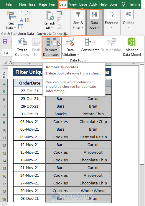 remove duplicates-Excel Filter Unique