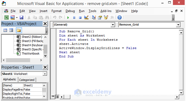 Excel VBA for Removing Grid