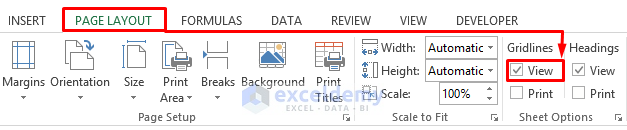 Remove Grid from Excel Using Ribbon