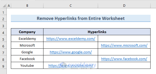 Remove Hyperlinks from an Entire Worksheet