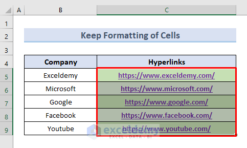 Remove Hyperlink from Excel without Changing Format