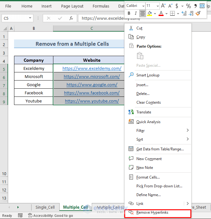 Excel Remove Multiple Hyperlinks