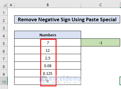 Remove Negative Sign in Excel