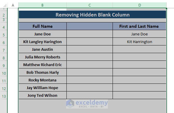 Reveling the hidden blank column