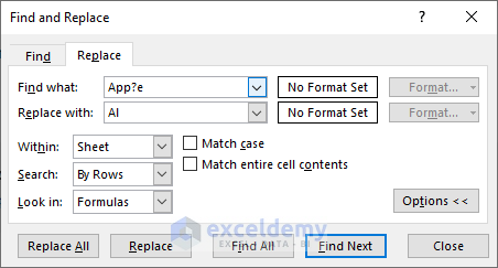 Replace Any Text by Find and Replace Tool in Excel