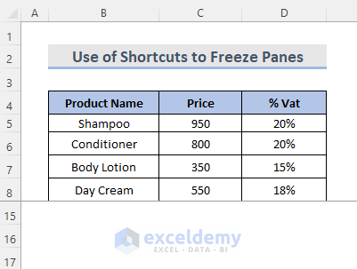 3 Shortcuts of Freeze Panes in Excel