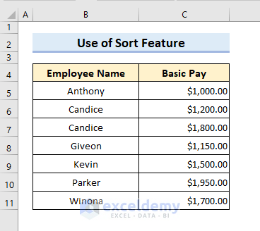 Use Sort Feature in Excel to Sort in Ascending Order