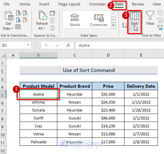 Sort Data by Two Columns with Excel Sort Command