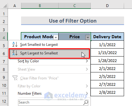 Using Filter Options to the Table Headers in Excel