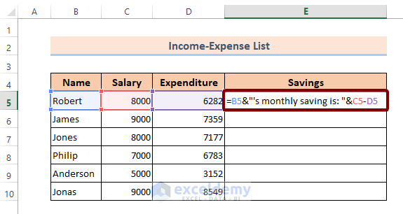Example 1: Add Text and Formula in the Same Cell in Excel