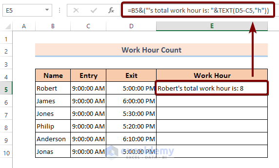 Example 2: Add Text and Formula in the Same Cell in Excel with TEXT Function
