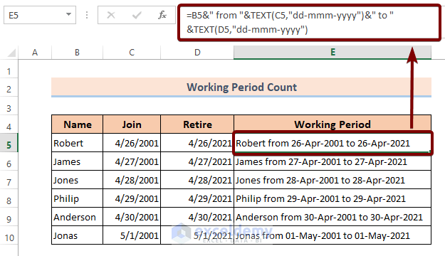 Example 3: Add Text and Formula in the Same Cell in Excel