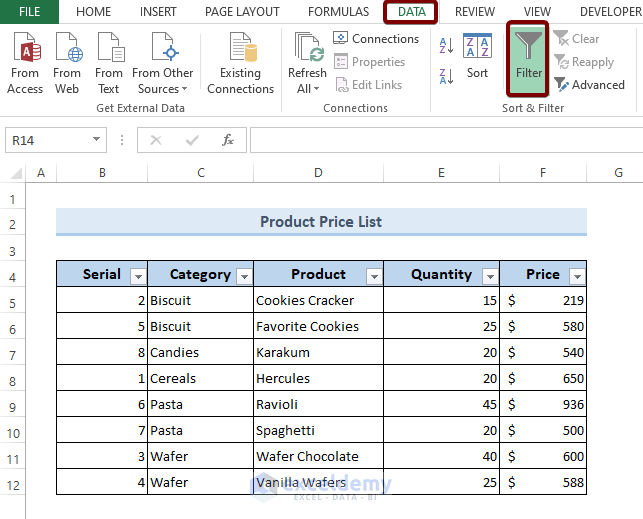 Remove Filter and Revert Back Data to the Original State: undo sort in Excel