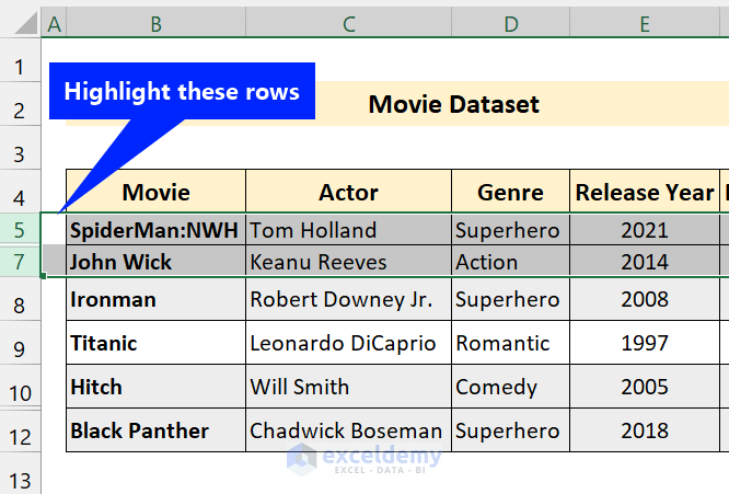 Show Hidden Rows by Highlighting Rows