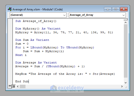 Quick View to Calculate the Average an Array in VBA