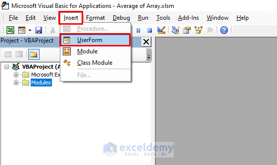 Opening UserForm to Calculate the Average of an Array with VBA