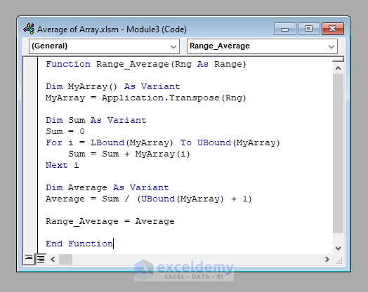 VBA Code to Calculate the Average of an Array with VBA