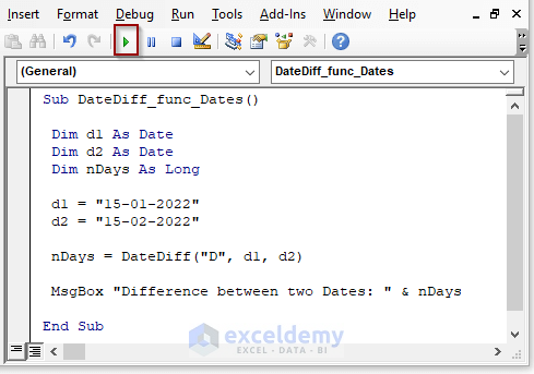 VBA DateDiff Function to Find Difference in Date