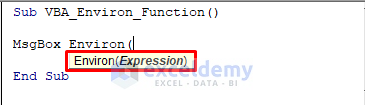 Syntax of the VBA Environ Function