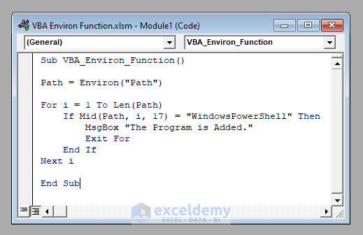 VBA Code to Use the VBA Environ Function