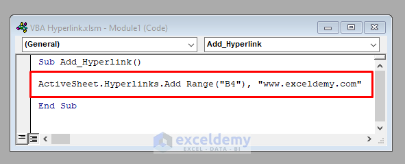 Add Hyperlink with VBA in Excel