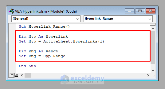 Range Property of Hyperlink in Excel VBA