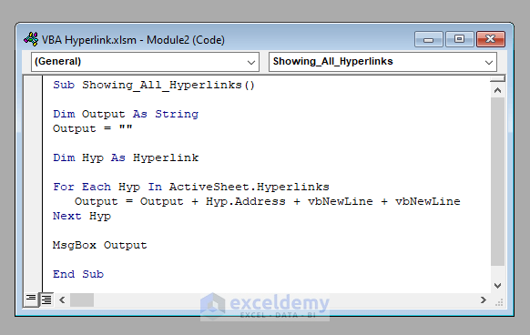 Showing Addresses of All the Hyperlink in Excel VBA