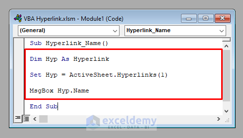 Name Property of Hyperlink in Excel VBA