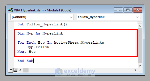 Follow Method of Hyperlink in Excel VBA