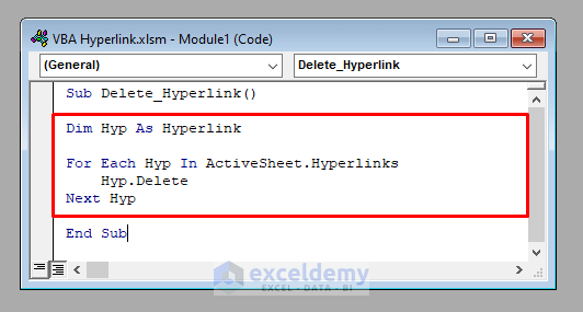 Delete Method of Hyperlink in Excel VBA