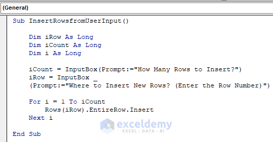 VBA Macro to Insert Multiple Row Based on User Input in Excel