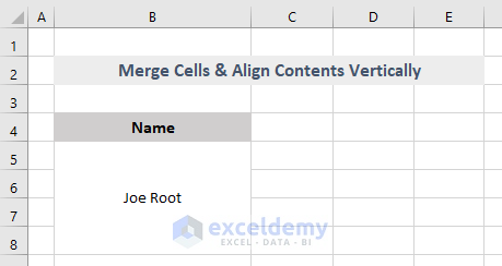 Result of VBA to merge Cells vertically and Align Center in Excel