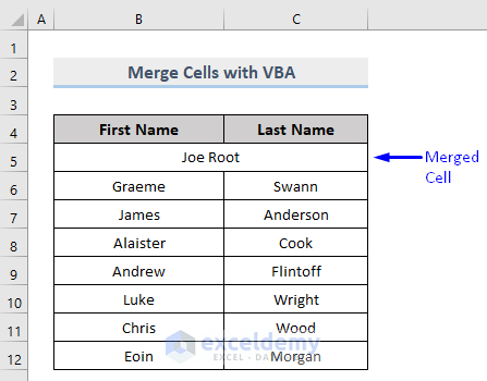 Result of VBA to Merge Cells in Excel