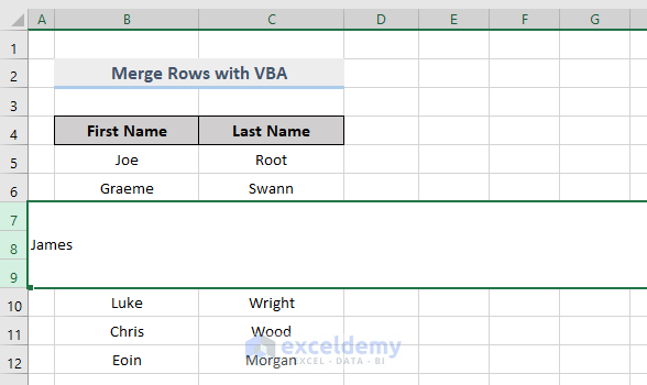 Result of VBA to Merge Rows in Excel