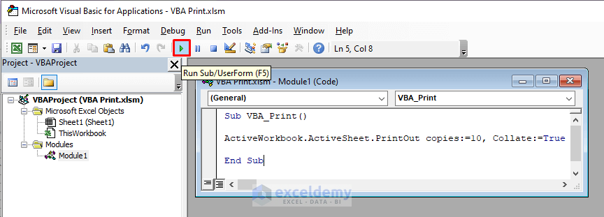 Running Code to Print Data with VBA in Excel