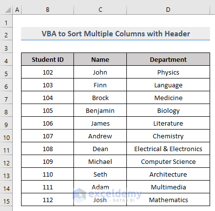 Result of VBA Macro to Sort Multiple Column with or without Header