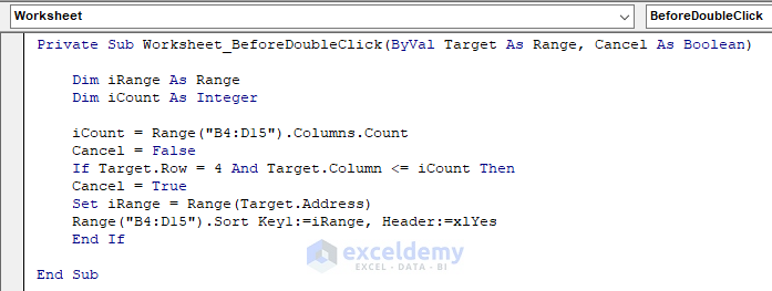 VBA Macro to Sort Column by Double Clicking on Header in Excel