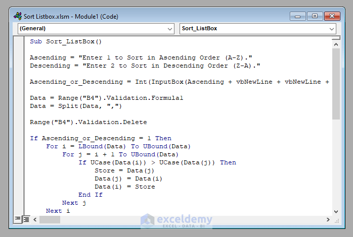 Entering Code to Sort Listbox with VBA in Excel