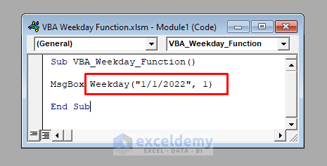 Quick View of the VBA Weekday Function