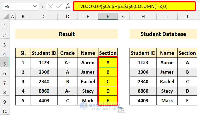 VLOOKUP with Calculated Column Index Number