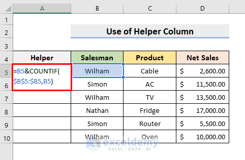 Using Helper Column to Find Second Match with VLOOKUP in Excel