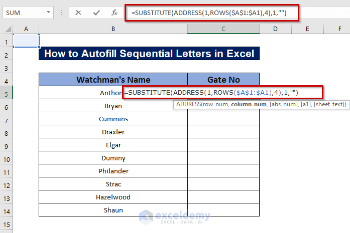 How to AutoFill Sequential Letters in Excel
