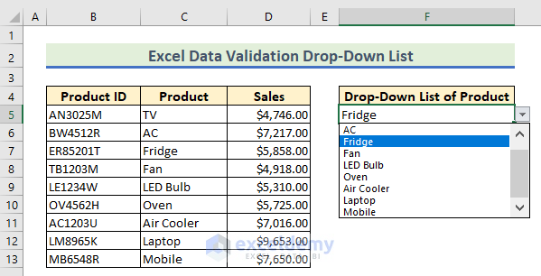 1-Excel data validation drop down list