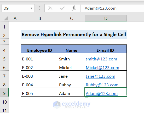 Hyperlink in Excel 