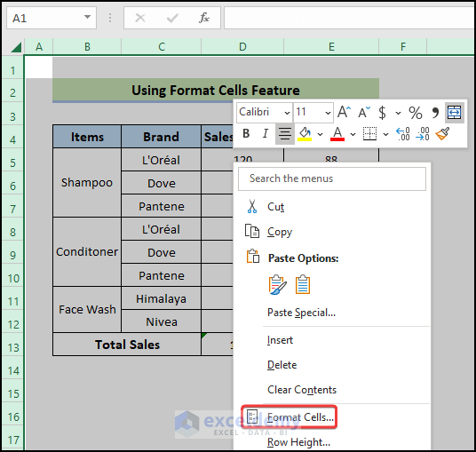 select Format cells
