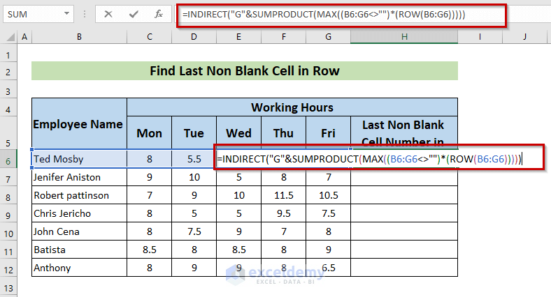 How to Find Last Non Blank Cell in Row in Excel