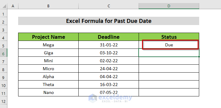 Excel Formula for Past Due Date