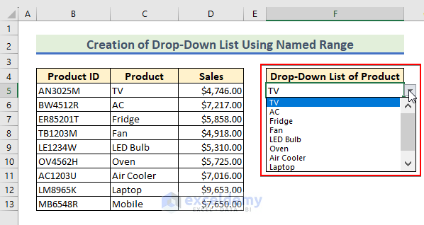 13-Create drop-down list using Named Range