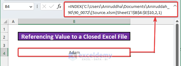 Result After Referring Closed Excel File